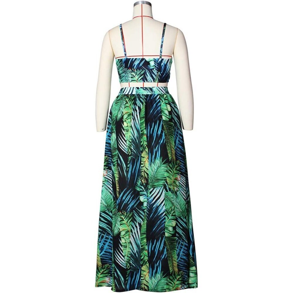 Women's Bohemian Chiffon 2 Piece Set Crop Cami Top & Maxi Dress Large - Picture 6 of 6